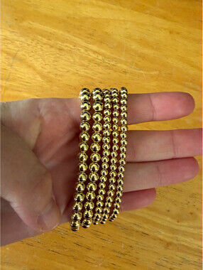 Set of 5 Gold Tone Beaded Ball Stretch Slip-On Bangle Stackable Bracelets